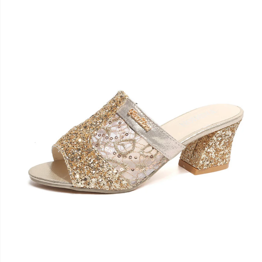 Женские сандалии с блестками пляжные шлепанцы в богемном стиле повседневные