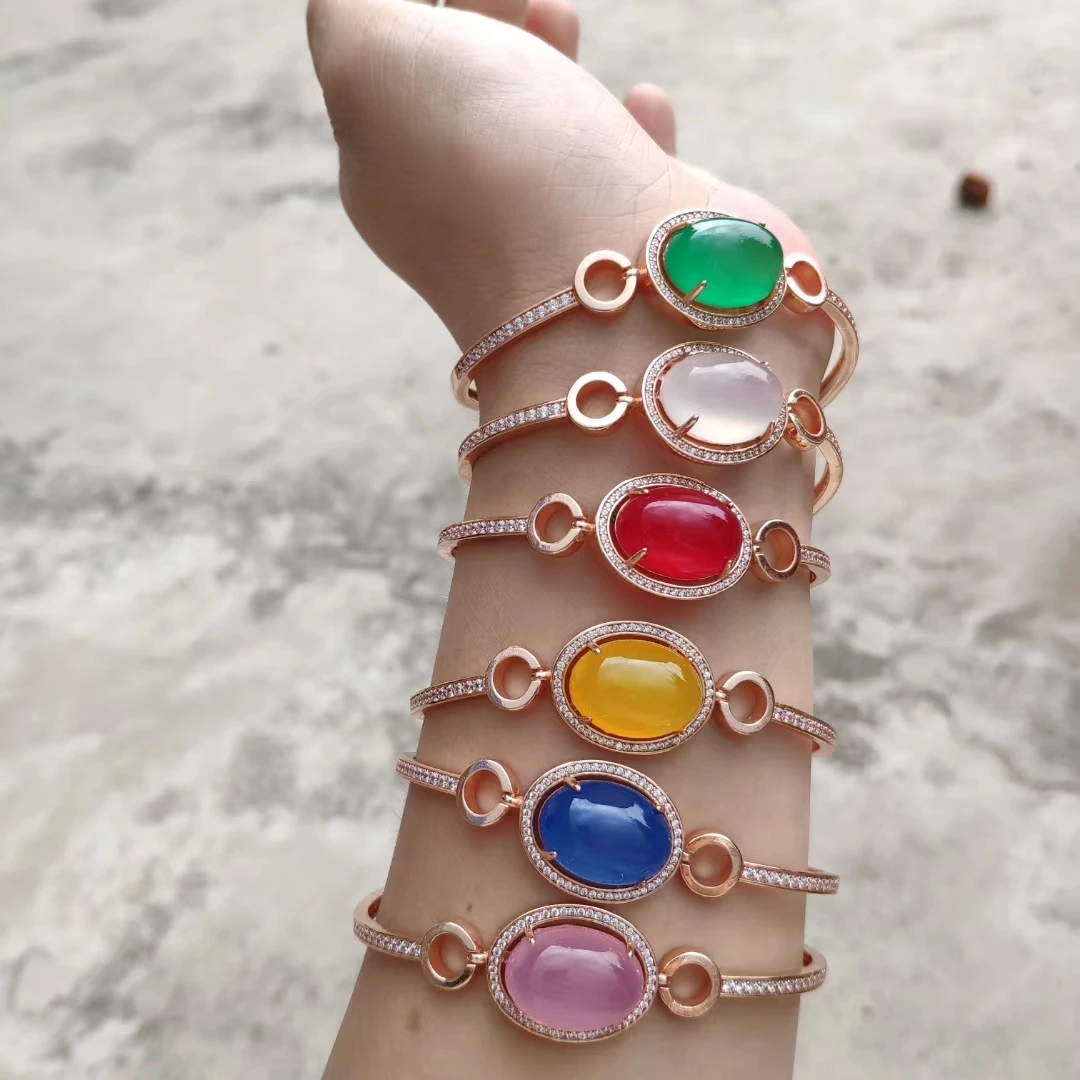 

LETSFUN Natural Jade Stone Chalcedony Bracelet Inlay 18KGP Fine Temperament Jewelry Gems Accessories Gifts Wholesale