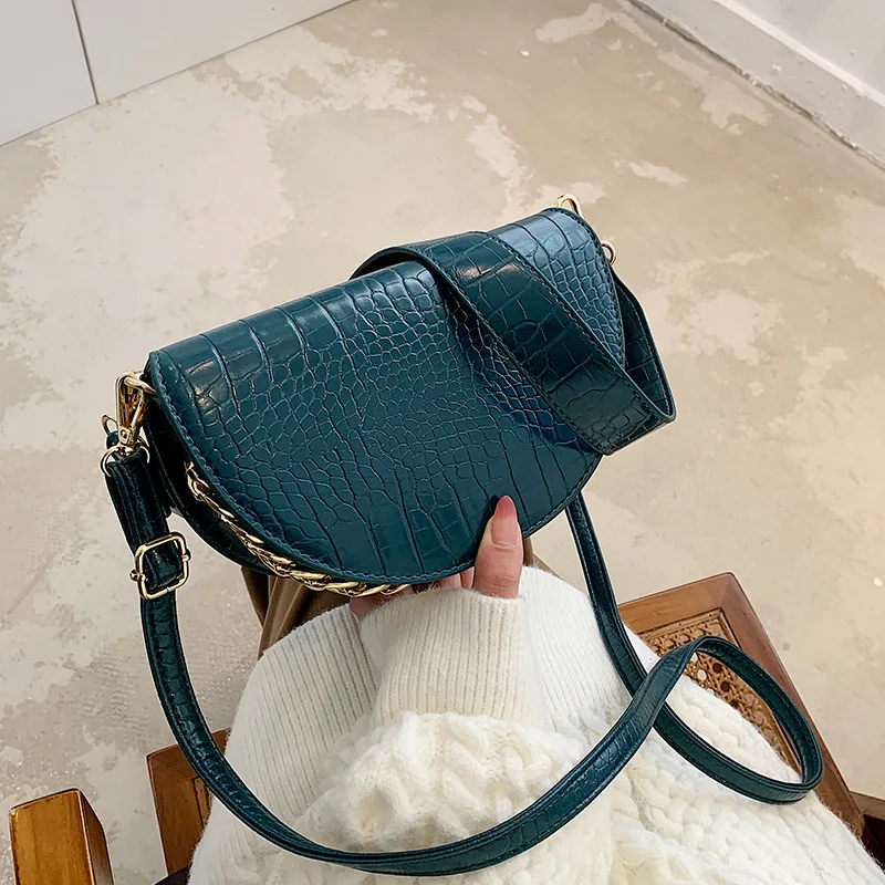 

Famous Designer Crocodile Pattern Saddle Small Shoulder Bags Handbags Women Pu Leather Female Evening Day Clutches Messenger Bag