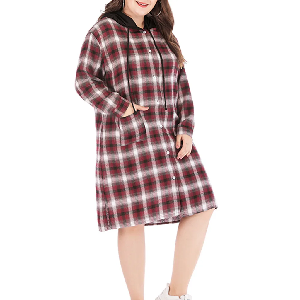 Plus Size Women Grid Stripe Dress Elegant Lady Office Long Sleeve Tunic Bandage Midi Autumn Winter#g4 | Женская одежда