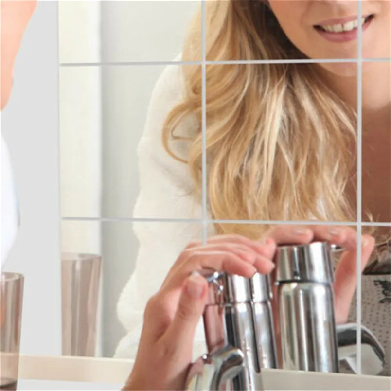 1Set Mirror Sticker Self Adhesive Square Tile Stickers for Bathroom Home Wall Handmade WallPapers 20f24 | Дом и сад