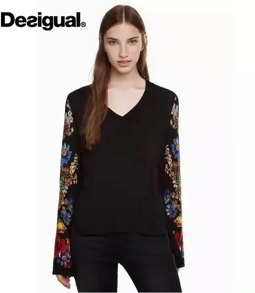 Spain Desigual autumn/winter 2018 new v-neck slimming print knit xs-xxl | Женская одежда