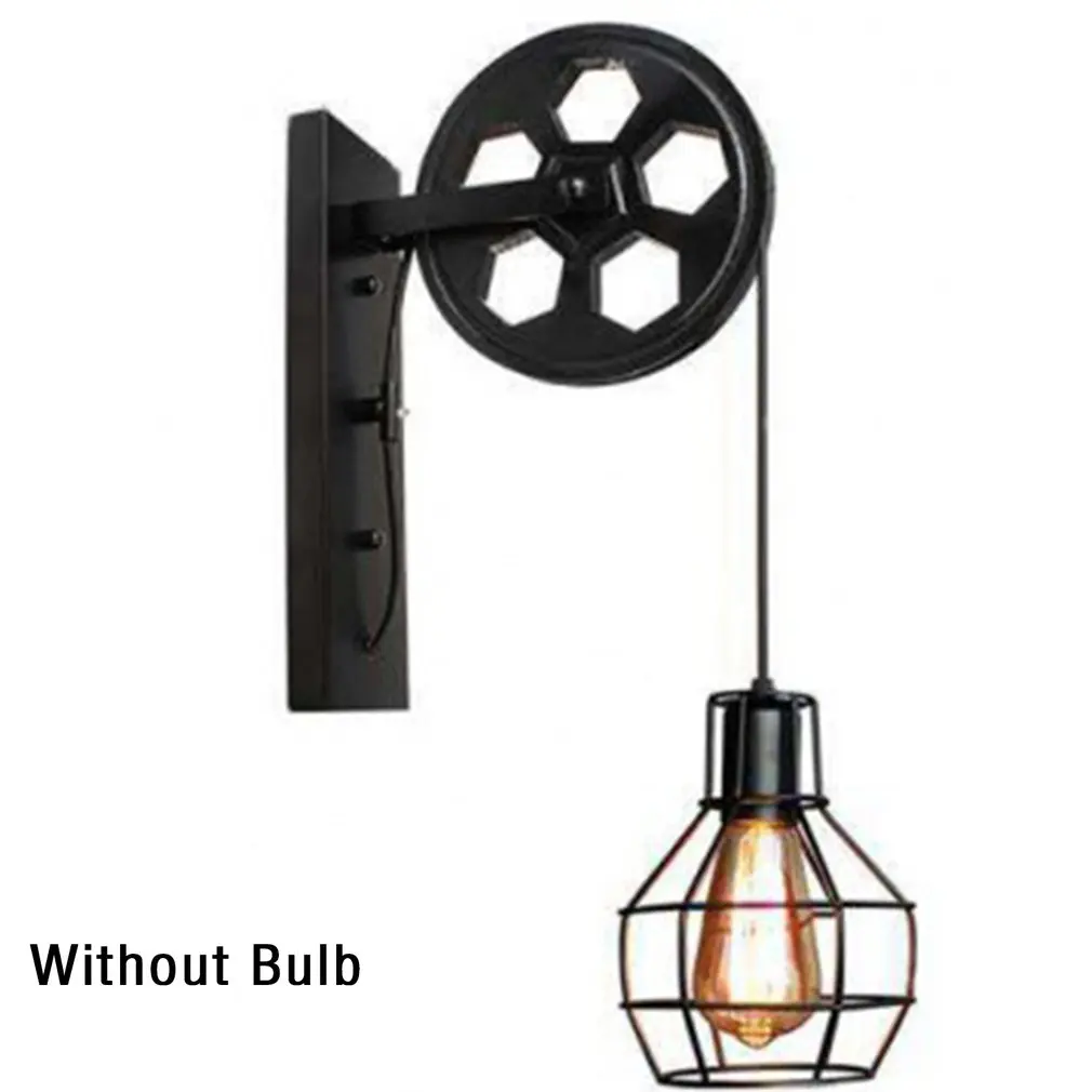 

Retro Vintage Wall Light Shade Ceiling Lifting Pulley Industrial Wall Lamp Fixture Iron Loft Cafe Bar Adjustable Sconce Light