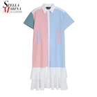 Новинка 2021, хит, цветное, лоскутное, дизайнерское, женское, летнее, прямое, миди, платье-рубашка с оборками, женское, милое, повседневное, женское платье, стиль 8223