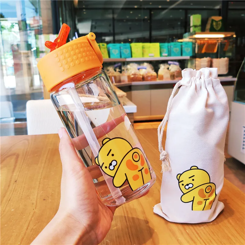 Кавайная стеклянная бутылка для воды с соломинкой Для девочек и взрослых милая