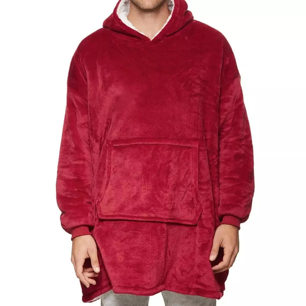 

Winter Men Thicken fleece Pajamas hooded plus size 10XL Sleepwear Warm nightgown Homewear pocket oversize home Pajamas gray red