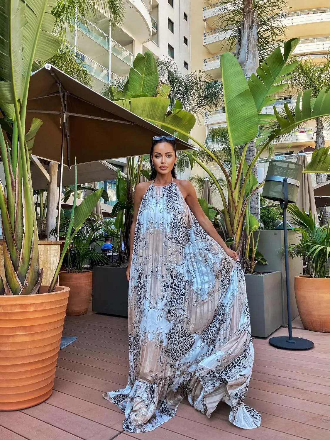 Женское длинное пляжное платье с леопардовым принтом KeyCouture свободное Летнее