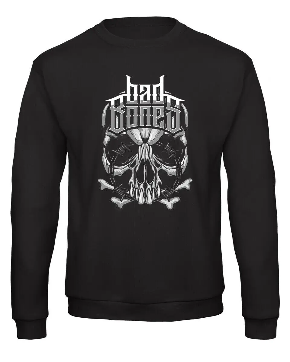 Байкерская Толстовка Bad Bones с черепом и колючей проволокой| |