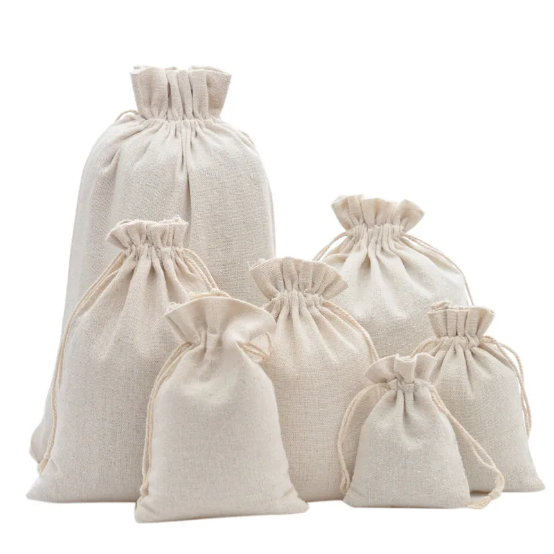 

50pcs/set Drawstring Gift Bag Reusable Cotton Favor Bag Wedding Party Sachet Storage Beans Packaging Linen Drawstring Pouch