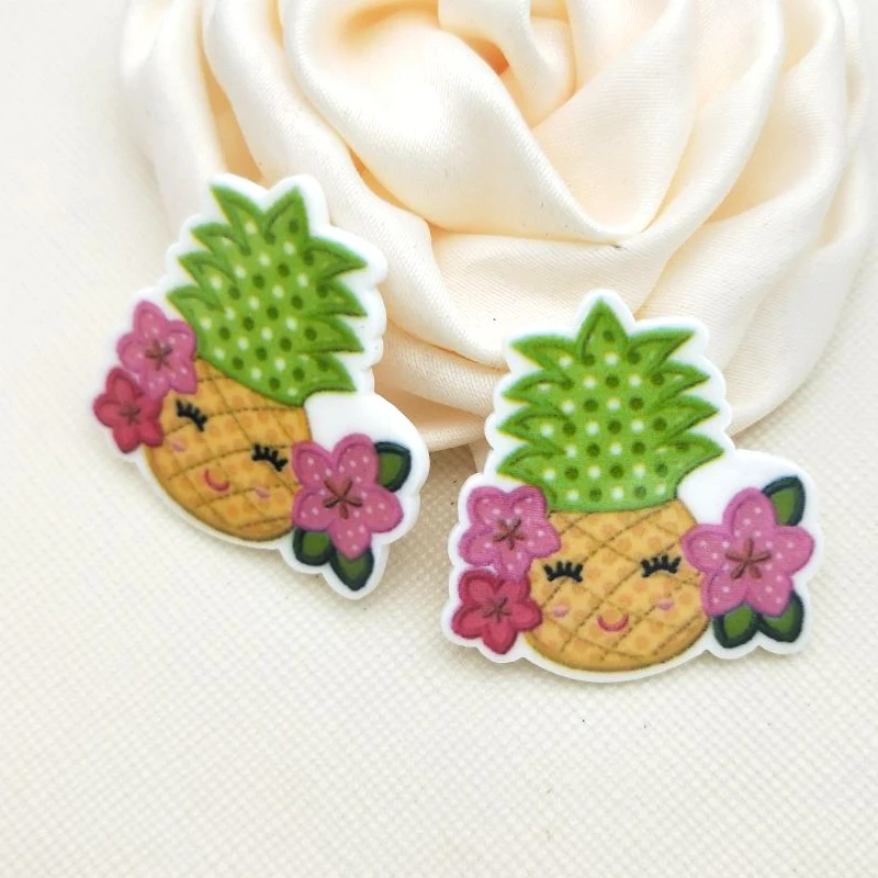 

30pcs/50pcs Flat Back Planar Resin Cartoon fruit pineapple resin Acrylic Resin Cabochons for DIY bow Decoration 31*32mm R1633