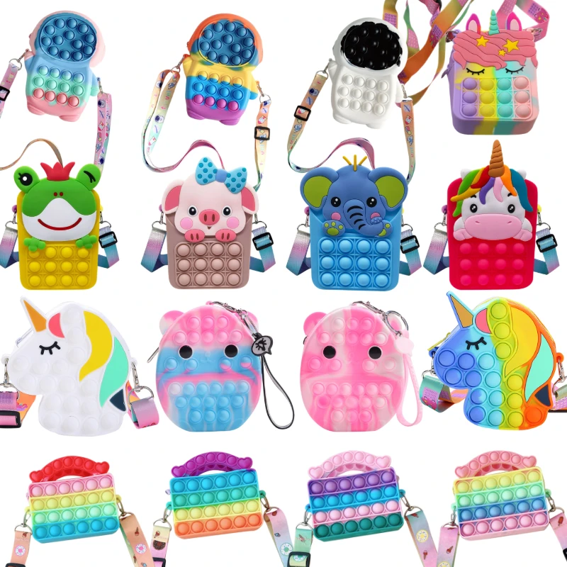 

Kawaii Pops Fidget Toy Rainbow Pig Coin Purse for Children Ladies Bag Wallet Silica Gel Cute Simple Dimple Push Bubbles Toy