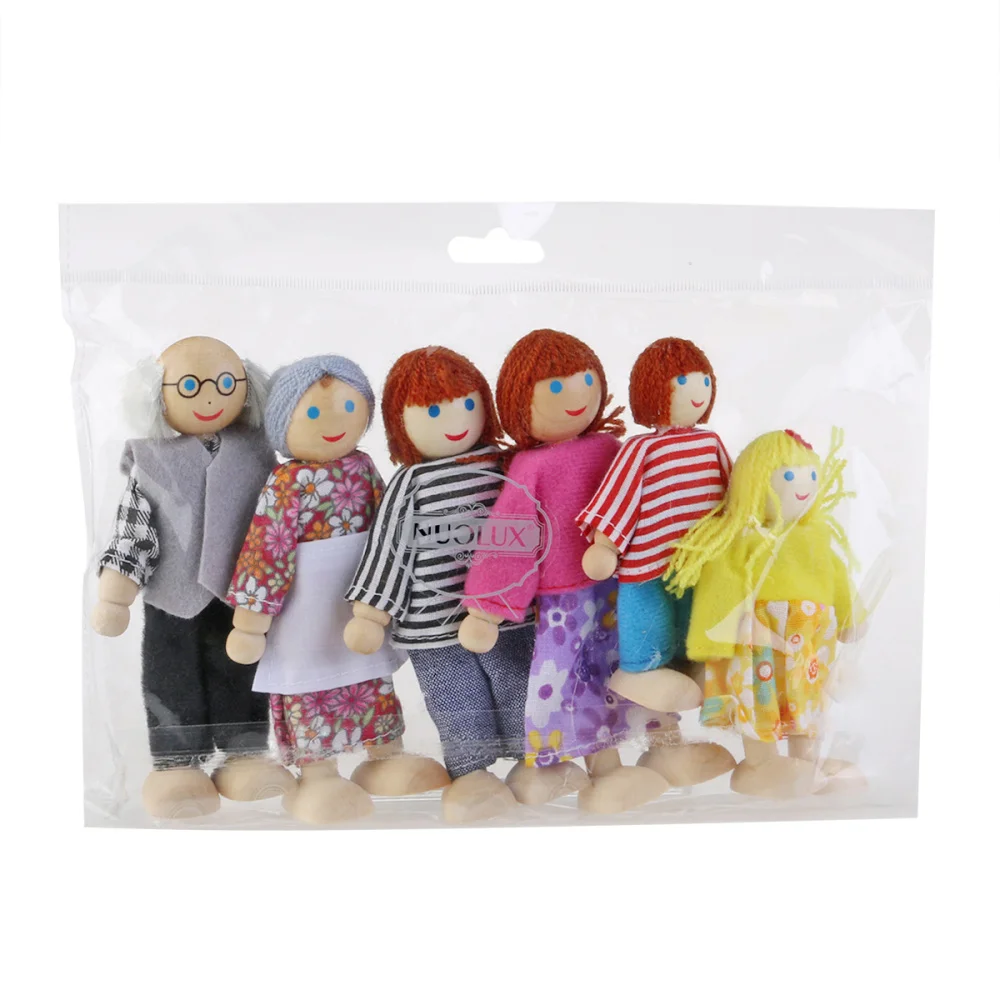 

NUOLUX 6pcs Wooden Puppet Toys Cartoon Family Dolls for Children Gift (Random Color)