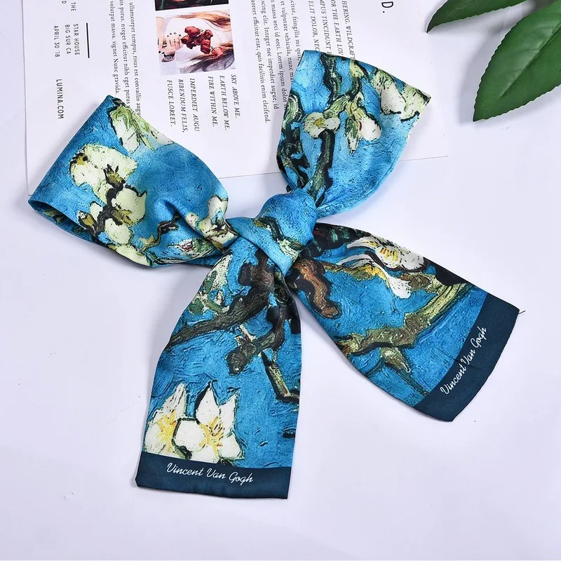 

2020 New Arrive Luxury Silk Scarf Women Long Print Hijab Hair Band Small Neck Scarves Handle Bag Ribbons Doodling