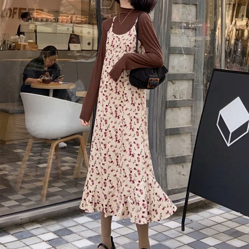 

Fashion Women Retro Floral Sleeveless Dress Summer Beach Style Holiday Slim Round Collar Long Dress