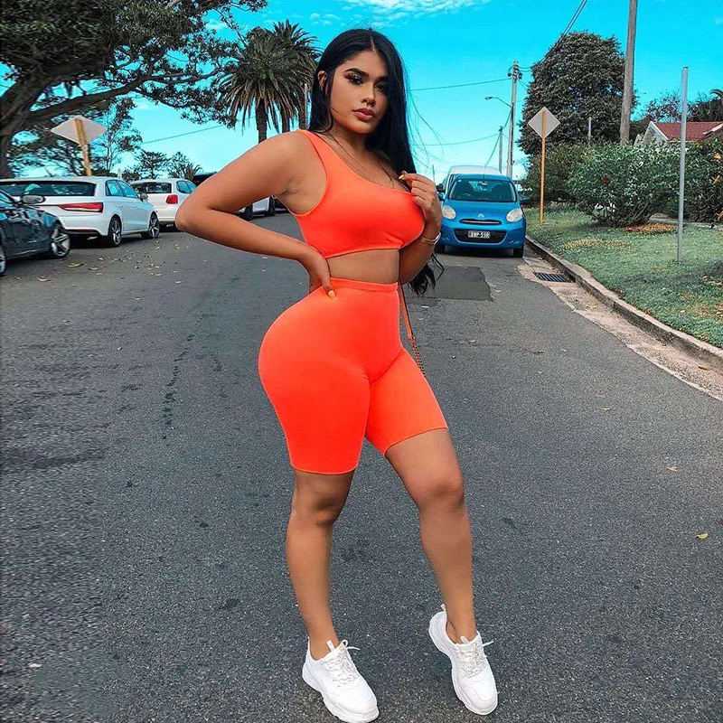 

2020 new hot style sweatpants High-waisted fluorescent women's casual shorts Hip lift five pants