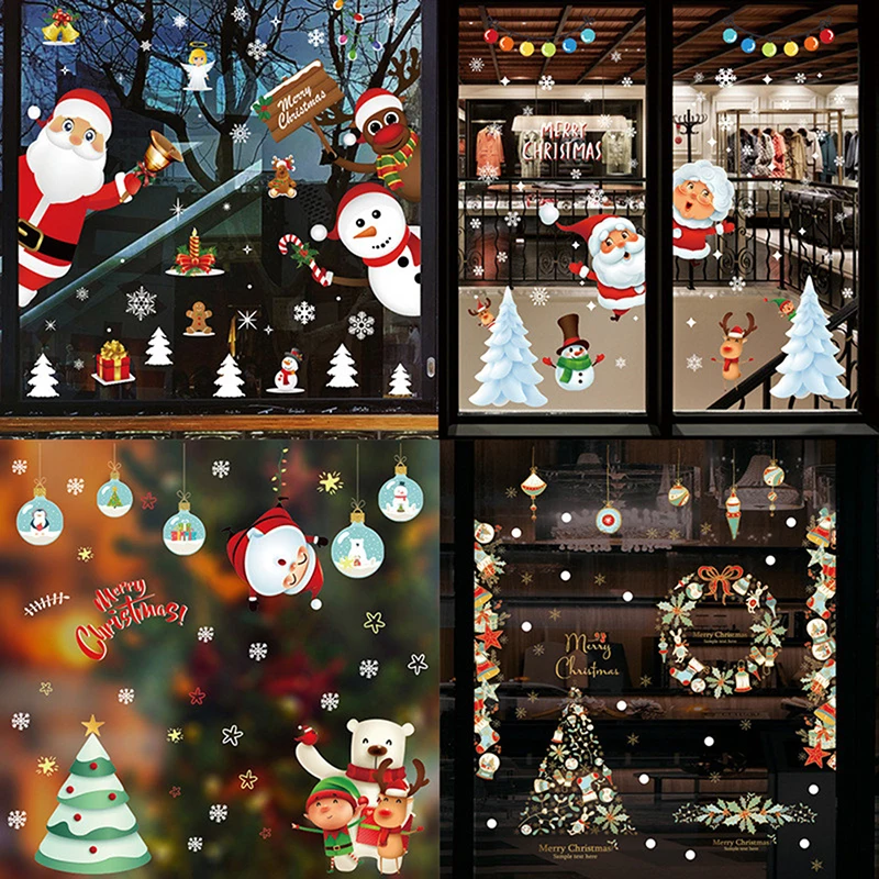 

2022 Рождественская настенная наклейка, окно магазина, новогодняя настенная наклейка, декор для окон и дверей