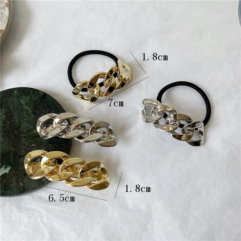 

2021 New Simple Gold Silver Color Metal Chain Punk Exquisite Hair Rope Ponytail Holder Hair Accessories for Women Girls