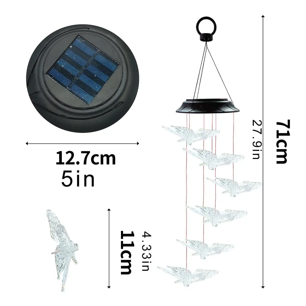 

ICOCO Color Changing Solar Power Wind Chime Crystal Ball Butterfly Waterproof Outdoor Windchime Light For Patio Yard Guard Sale