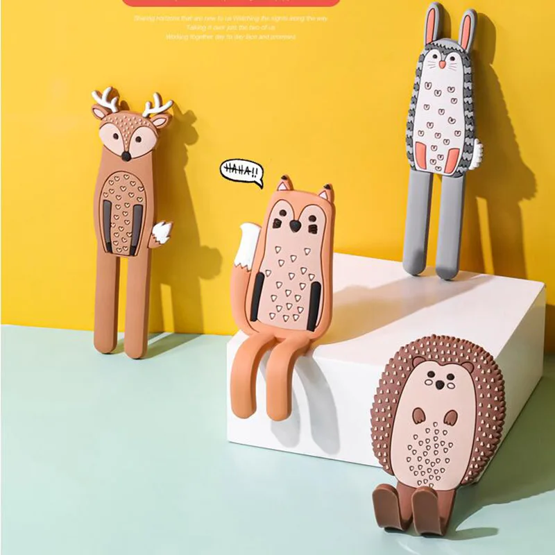 

Cute Magnetic Hooks Removable Fridge Sticker Hedgehog Owl Refrigerator Message Magnet Coat Hanger Key Holder Storage Hook