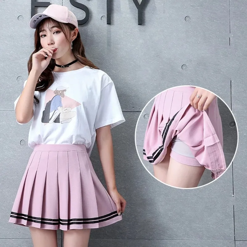 

Womens Mini Pleated Skirt High Waisted Plain Skater Tennis Skirts Golf Skort with Lining Shorts School Girl Uniform