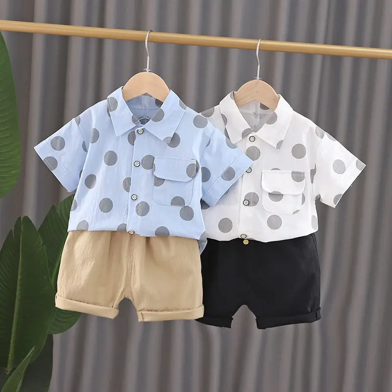 

New Hot Summer Baby Boys Girls Clothes DOT Shirt Shorts 2Pcs/Sets Gentleman Kids Lapel Infant Casual Suits Children Tracksuit