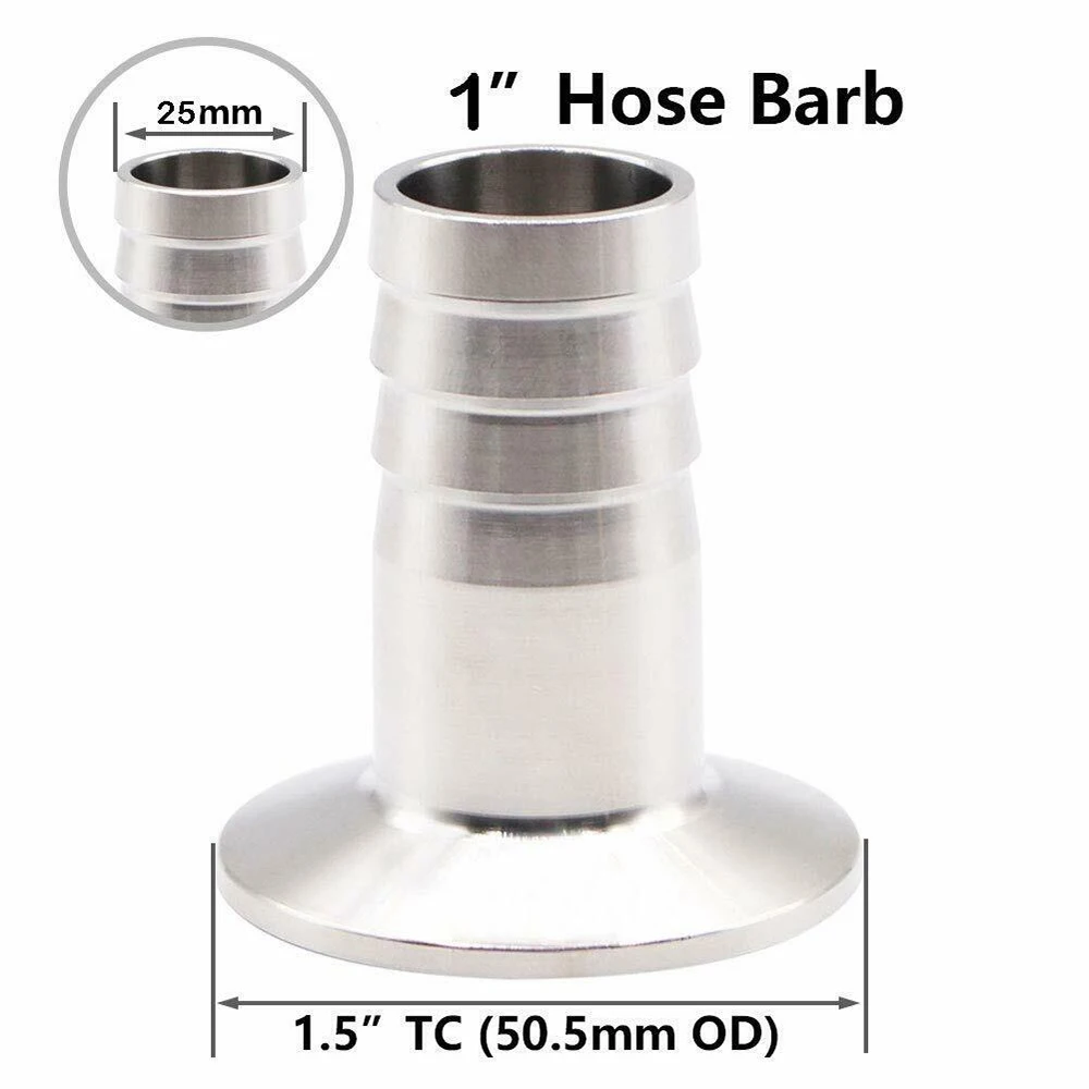 

1.5"Tri Clamp To 1" Barb SS304 Sanitary Hose Pipe Fitting (Ferrule OD 50.5mm)