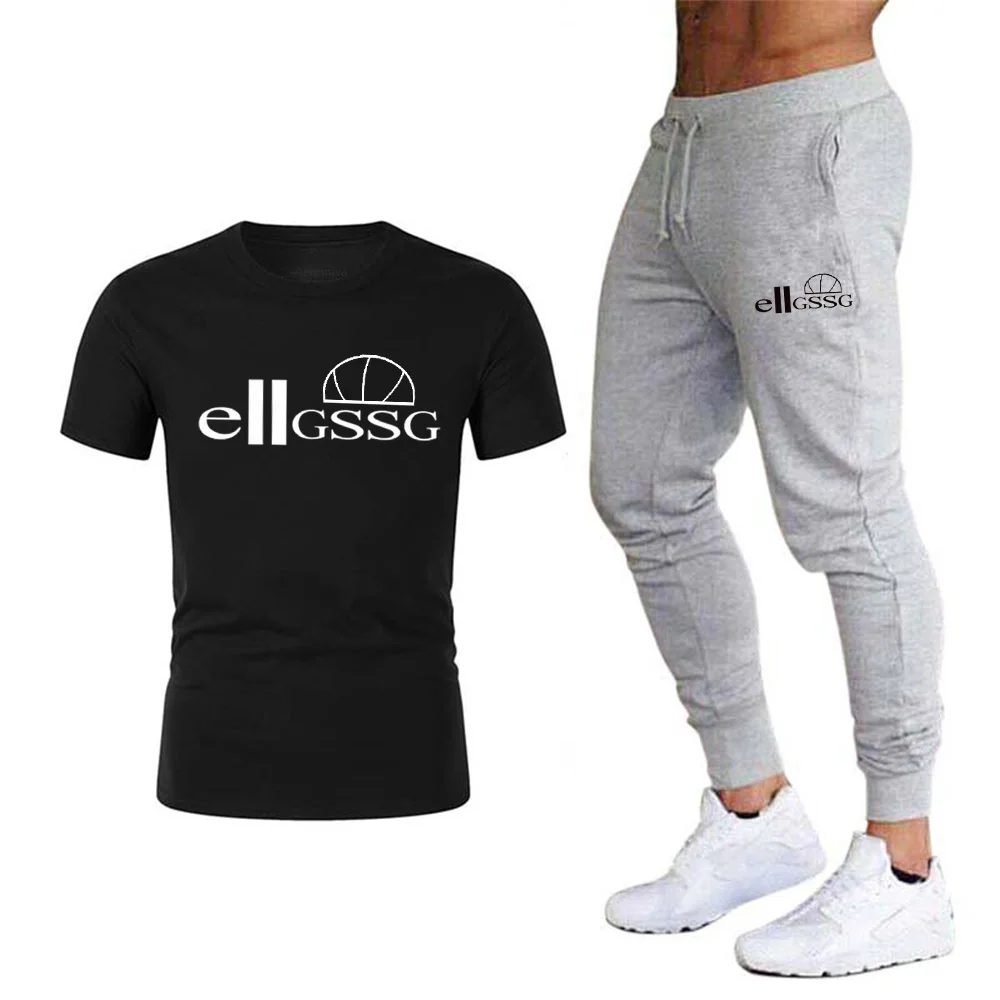 

Men's summer short-sleeved solid color T-shirt tie rope cotton pants suit solid color simple casual style fashion men's clothing