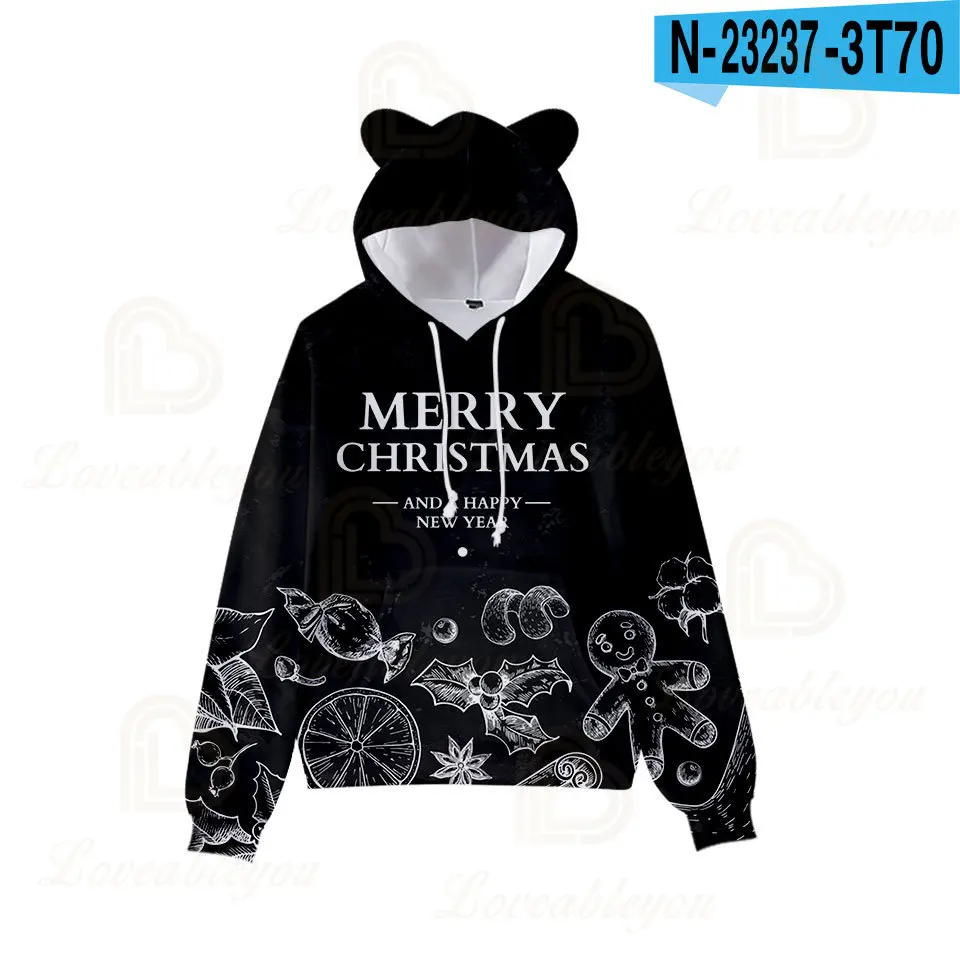 

2020 Hot Sale Christmas Hoodies Sweatshirt Kawaii Harajuku Cat Ear Hooded kids hoodies for Boys Girls Christmas Clothes Outwear