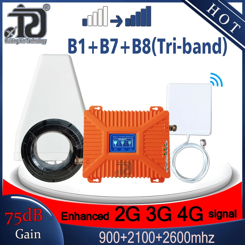 Трехдиапазонный ретранслятор 2G 3G 4G GSM 900 + UMTS/WCDMA 2100 LTE 2600 усилитель сигнала