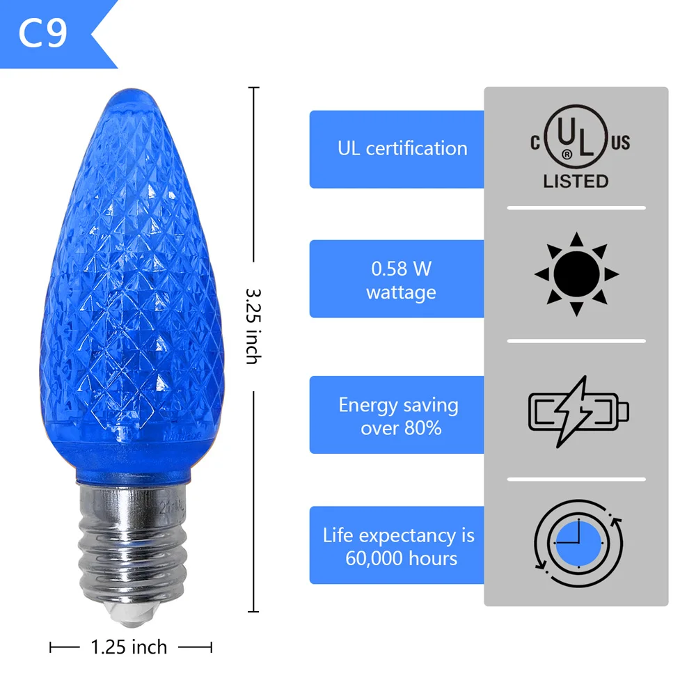UL Listed 25 шт C9 светодиодный лампы для замены 3 SMD СВЕТОДИОДНЫЙ s в каждой