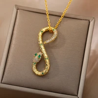cubic zirconic snake necklace for women girls luxury stainless steel serpentine necklace men gothic vintage jewelry gift