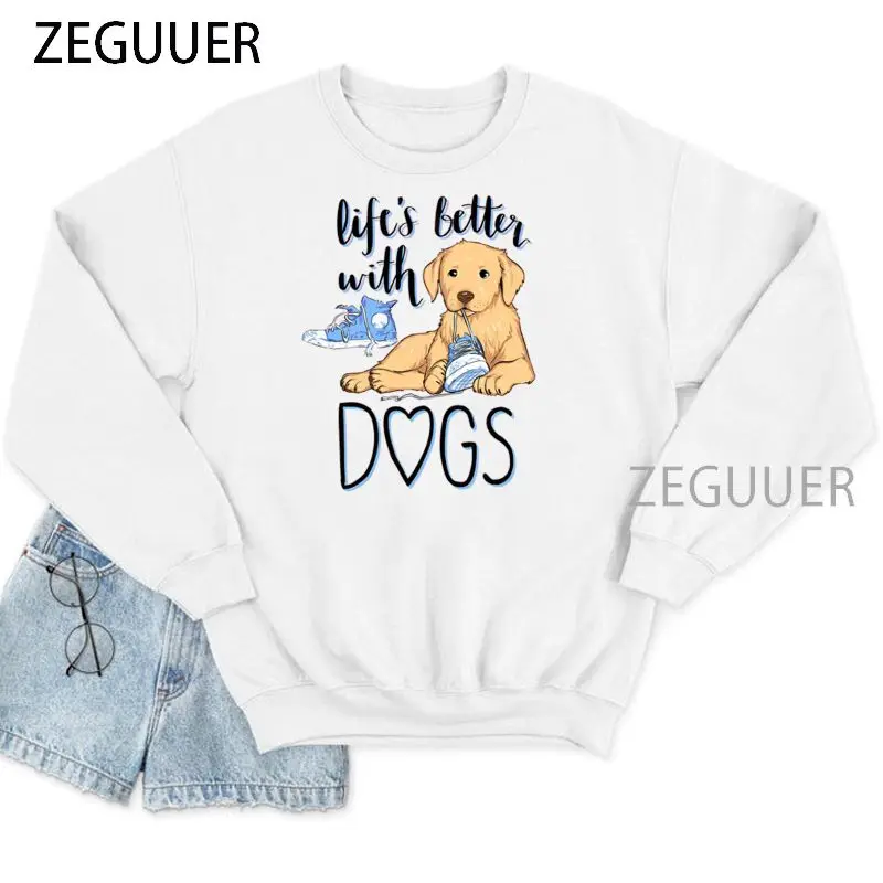 

Life Is Better With Dogs Funny Clothes Woman Polyester Kawaii Graphic Autumn Sweatshirt Round Neck Oversize Aesthetic Clothes