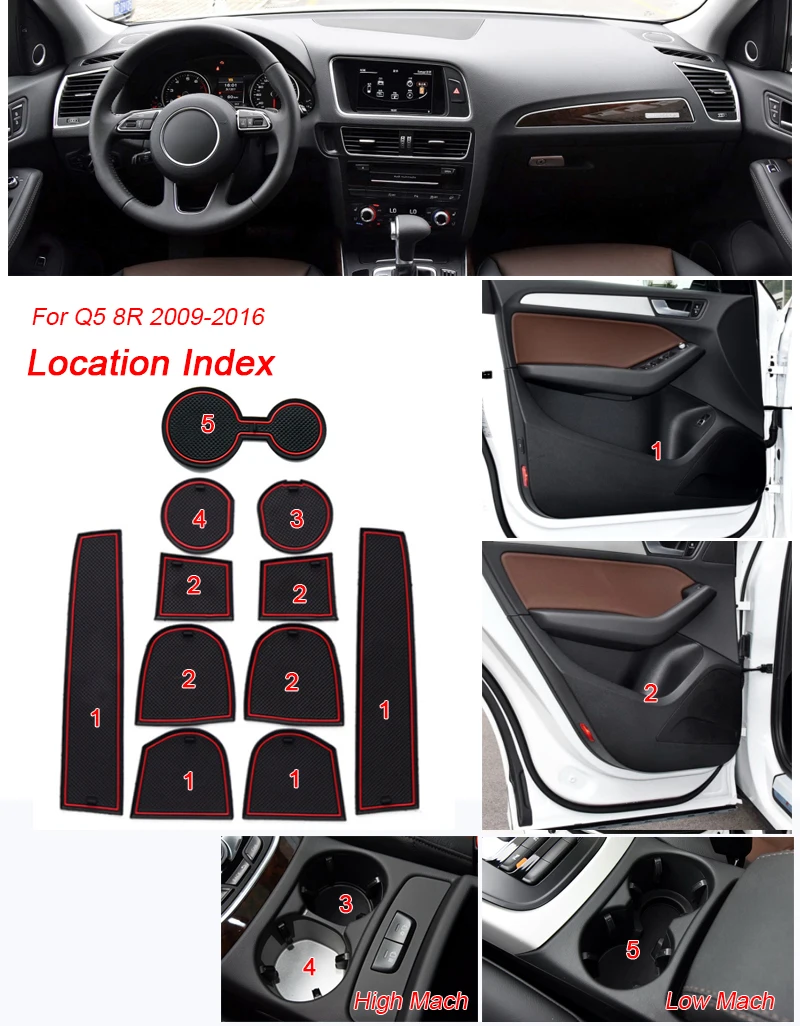 

18pcs Car Styling For Audi Q5 8R FY 2009-Present Latex Gate slot pad Interior Door Groove Mat Non-slip dust Mat Auto Accessories