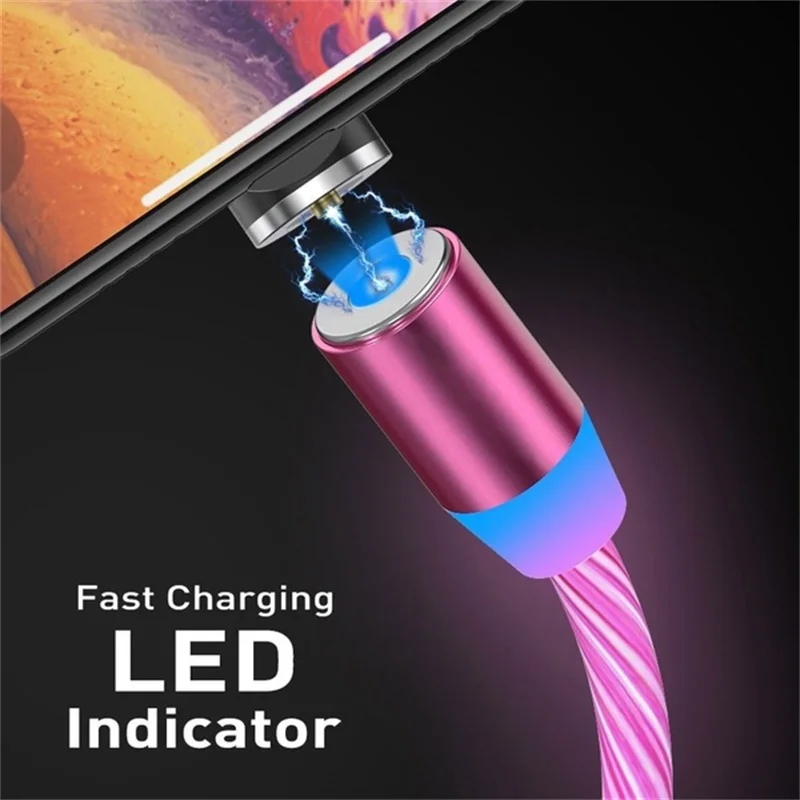 Магнитный USB кабель световой поток светодиодный кабель для iPhone XR X 7 8 Micro type C зарядное устройство Быстрая зарядка магнит Зарядка Тип C