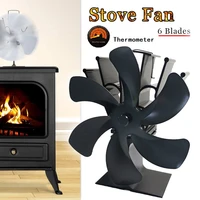 black fireplace 6 blades heat powered stove fan komin log wood burner eco friendly quiet fan home efficient heat distribution