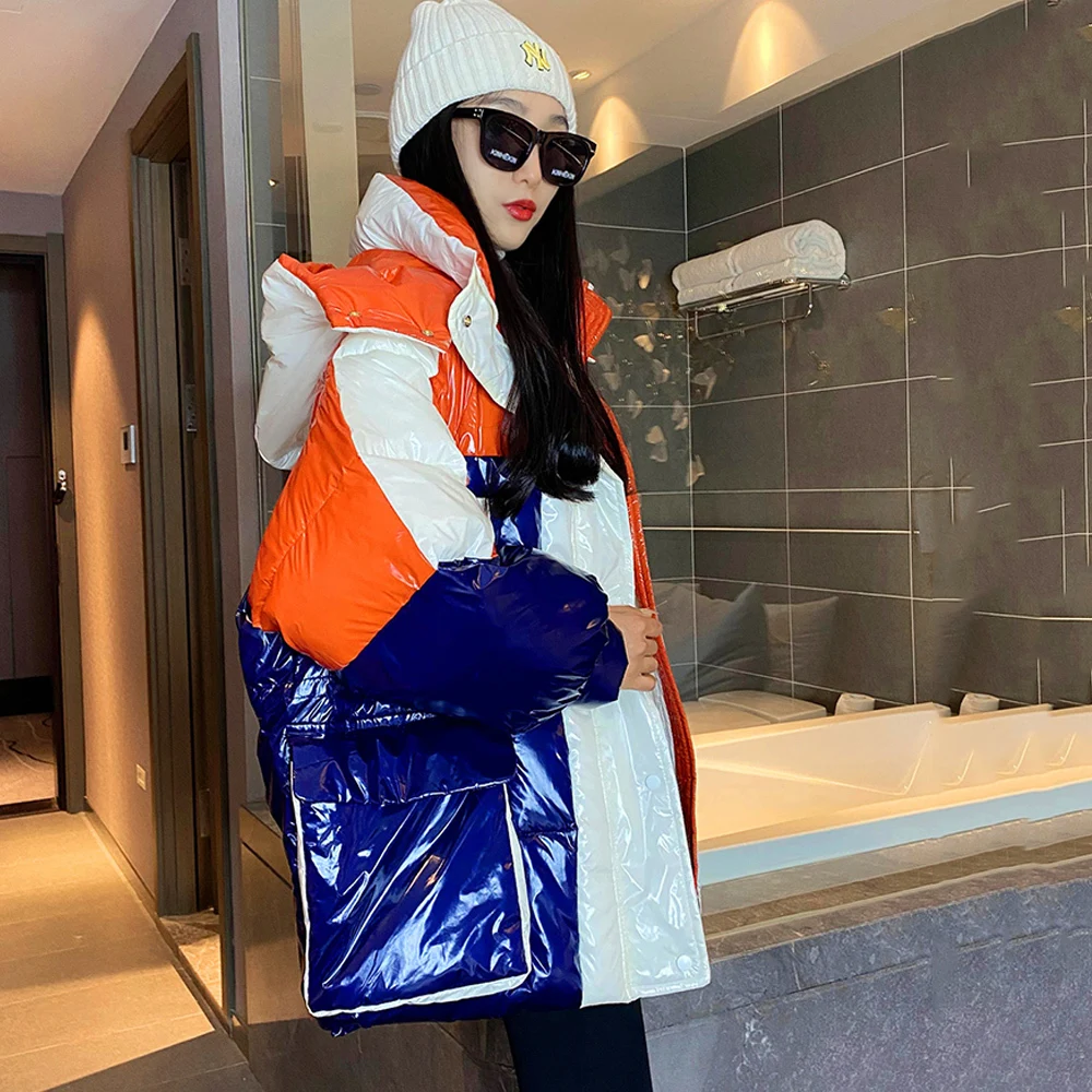 Женское зимнее пальто яркий кокон популярных цветов с капюшоном пуховое