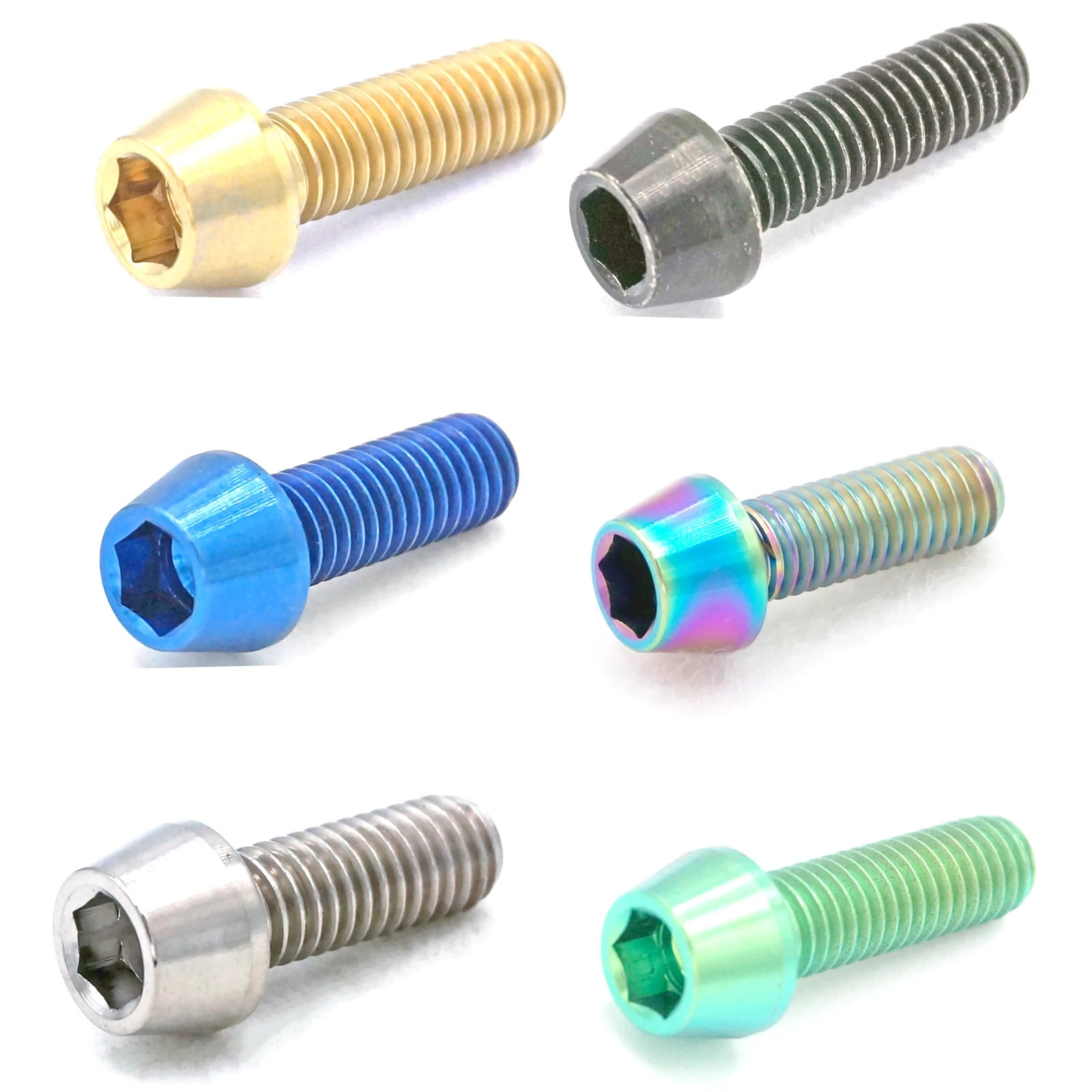(2) M6x1 TC4 GR5 Titanium Allen Hex Screw Taper Cone Head Bolts Bicycle Crank locked Disc Brake Mountain Bike |