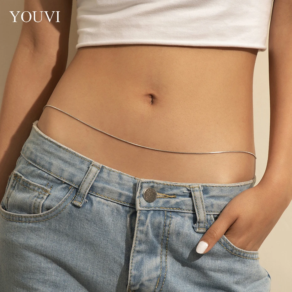 

YOUVI Sexy Summer Beach Round Snake Chain Bikini Harness Waist Belly Belt Simple Gold Color Body Chain for Women Jewelry