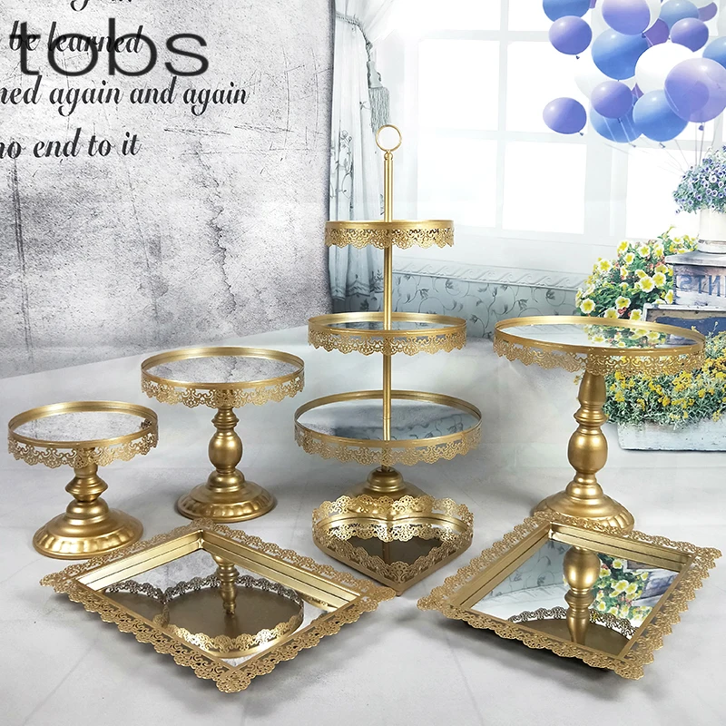 

1PCS-7PCS MIRROR WEDDING DECORATION TIER CUPCAKE DISPLAY GOLD METAL CAKE STAND