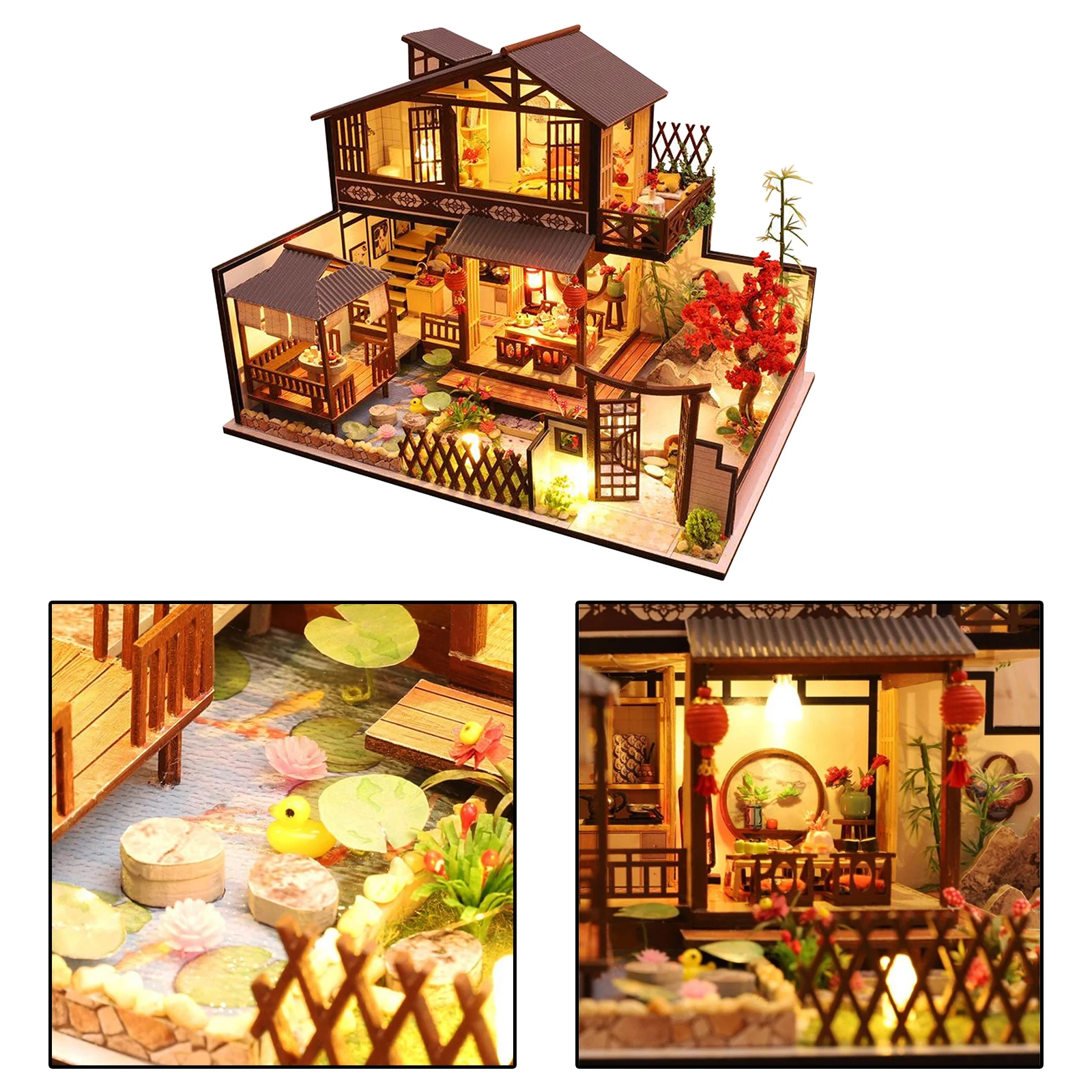 

Creative DIY DollHouse Kit Furniture Chinese Style Cottage Wooden Model with Ornaments Toy