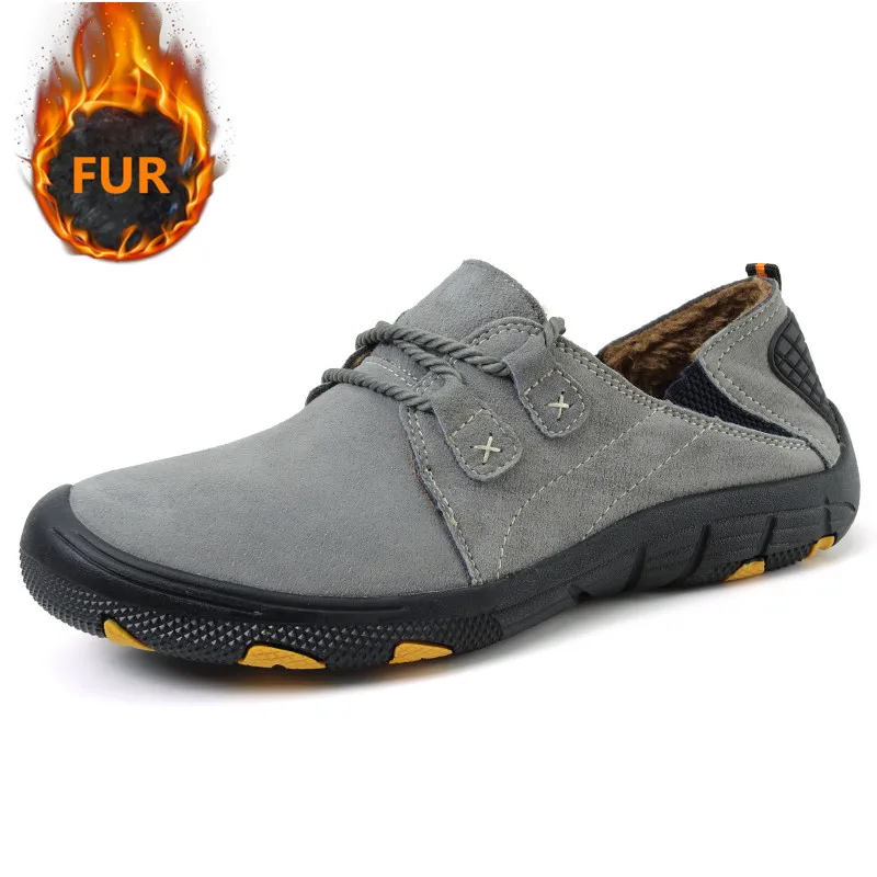 gray Plus velvet A-DE; Брендовые повседневные мужские кроссовки; Лоферы для мужчин; замшевая обувь; коллекция года; сезон осень-зима; слипоны для вождения и прогулок; качественная обувь - Цвет: gray Plus velvet