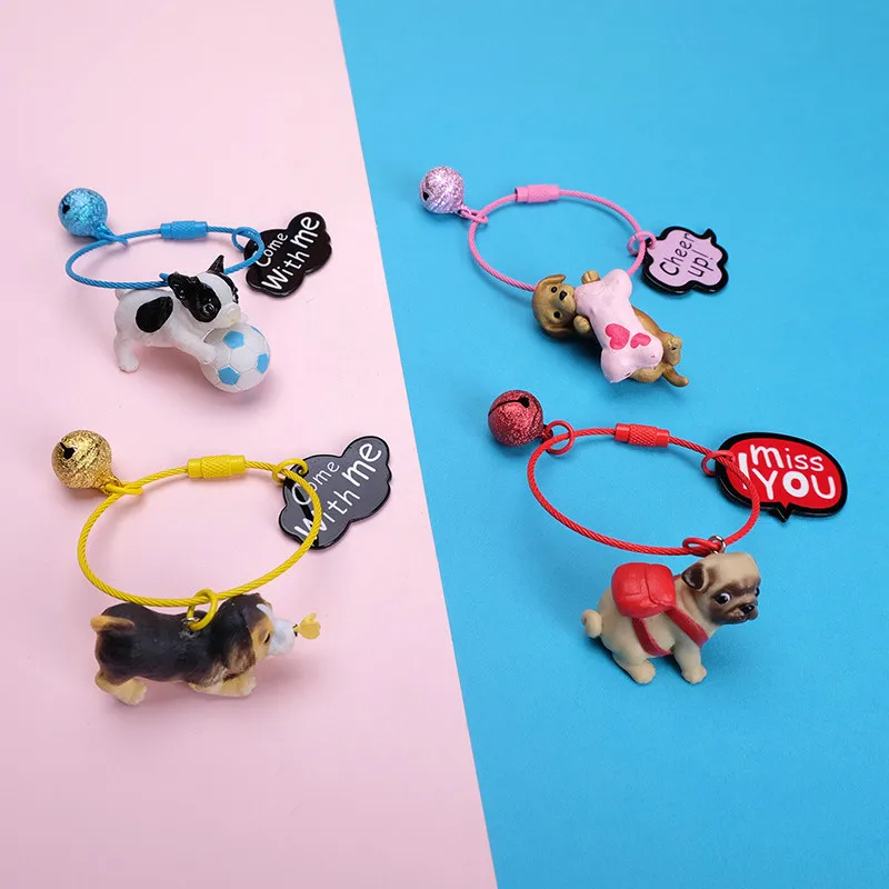 Мультяшный 3D милый питомец собака бульдог автомобиль брелок животное мопс