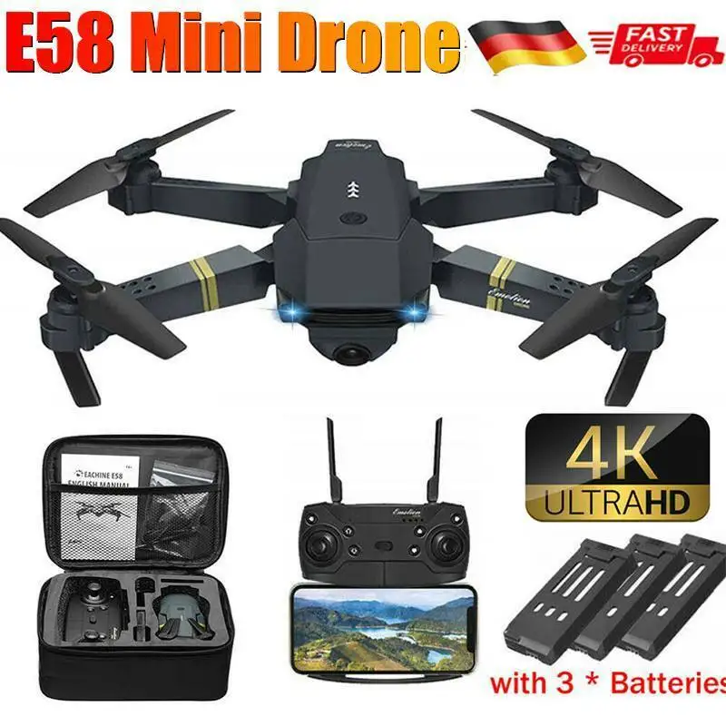 

Складной мини-Дрон WiFi 4K UHD камера FPV Квадрокоптер, 3 батареи и чехол в комплекте