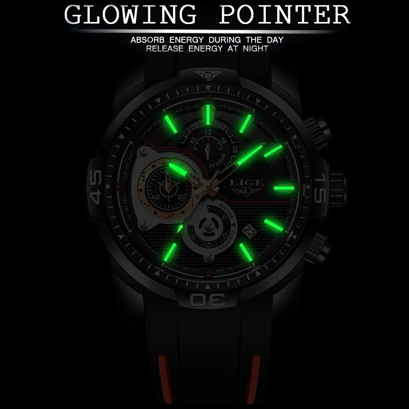 Часы наручные LIGE мужские с силиконовым ремешком модные брендовые Роскошные