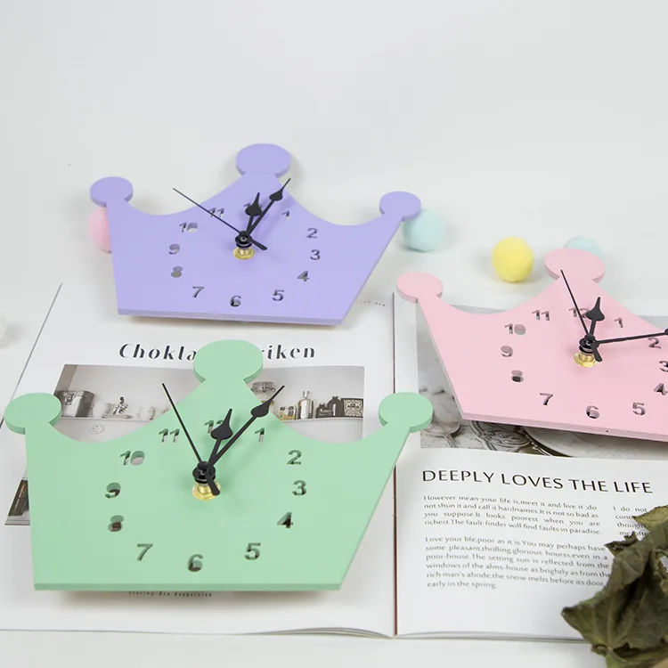 Ins скандинавский стиль мультфильм деревянные часы Корона бесшумные настенные