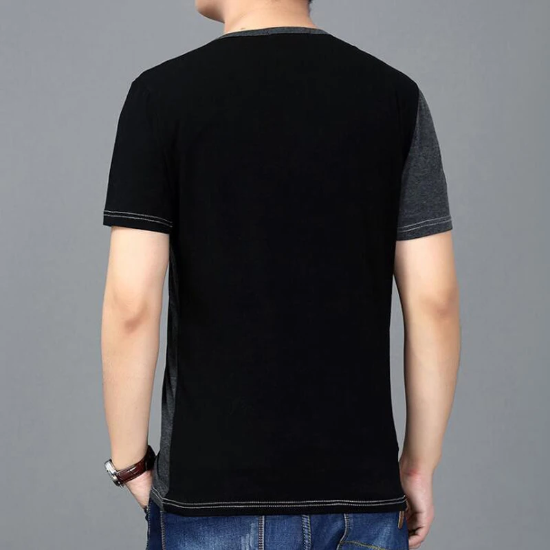 

T Shirt Men Summer Fashion Breathable Cotton Round Neck Stitching Contrast Color Short Sleeved T-shirt Mens VogueTee Tshirts