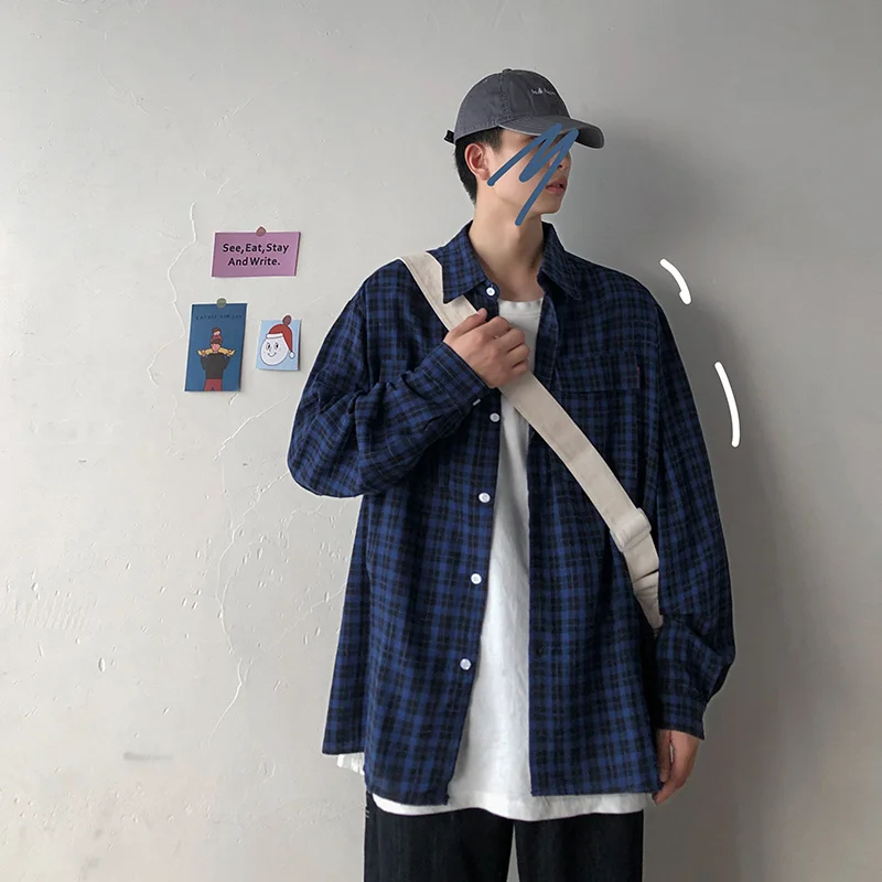 Liketkit мужские винтажные клетчатые рубашки новинка 2020 Harajuku с длинным рукавом