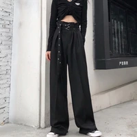 2020 new loose falling wide leg pants womens black floor pants high waist waistband thin straight pants casual street trousers