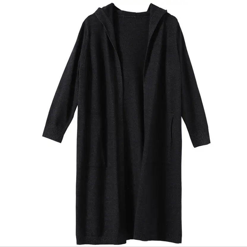 Свободный вязаный кардиган длинный свитер оверсайз вязаное пальто Женский