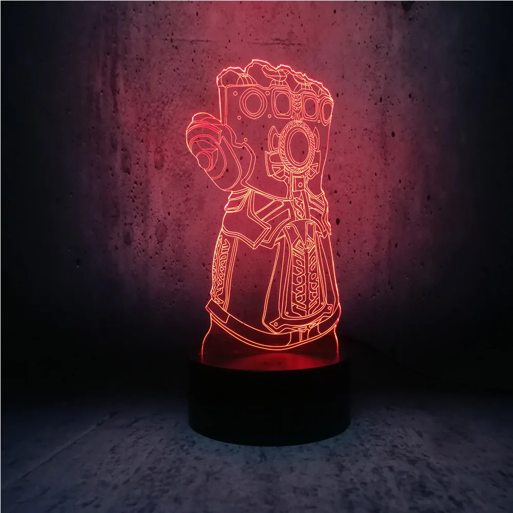 3D светодиодный ночной Светильник Thanos super Перчатки Иллюзия лампы фигурка USB База 7